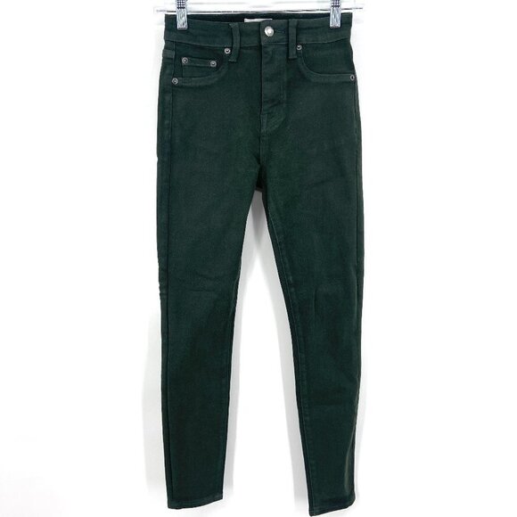 PISTOLA Dark Green Wax Coated High Rise Skinny Jeans Pants Size 25 - Picture 1 of 8